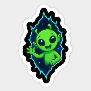Cute Alien Waving from Space Portal Sticker